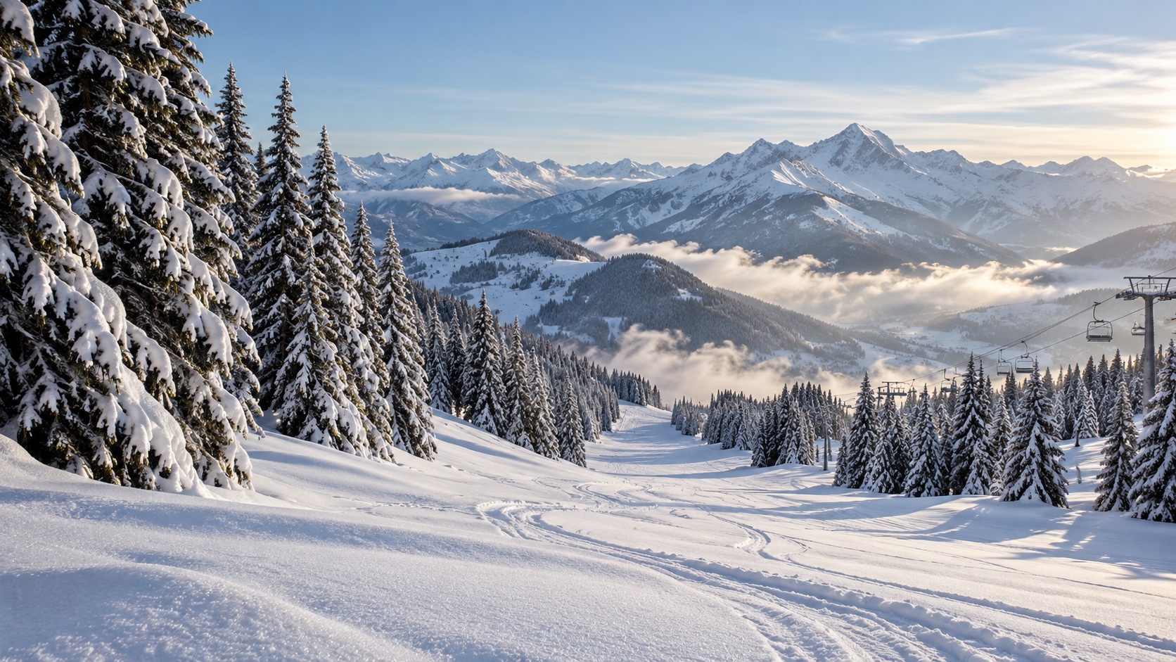 Snowy alpine resort landscape